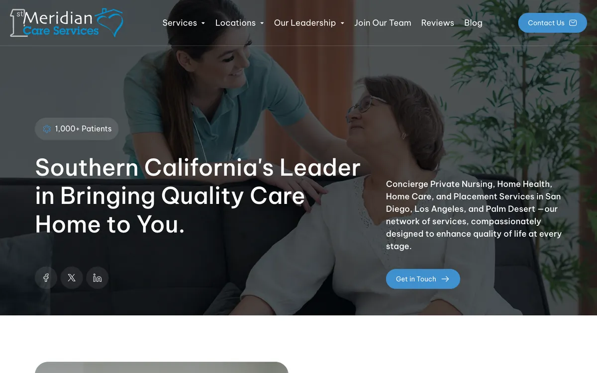1st Meridian Care Services website homepage