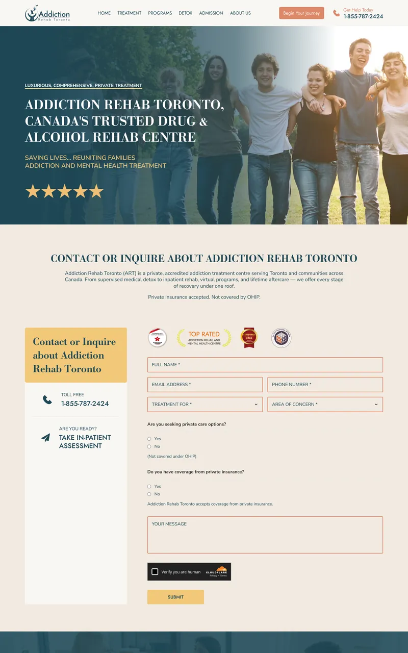 Addiction Rehab Toronto website design in Figma