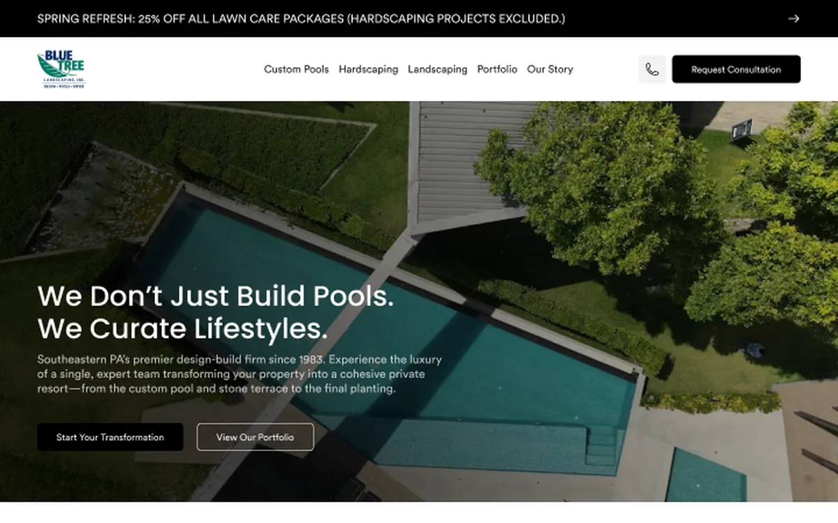 Blue Tree Landscaping website design in Figma