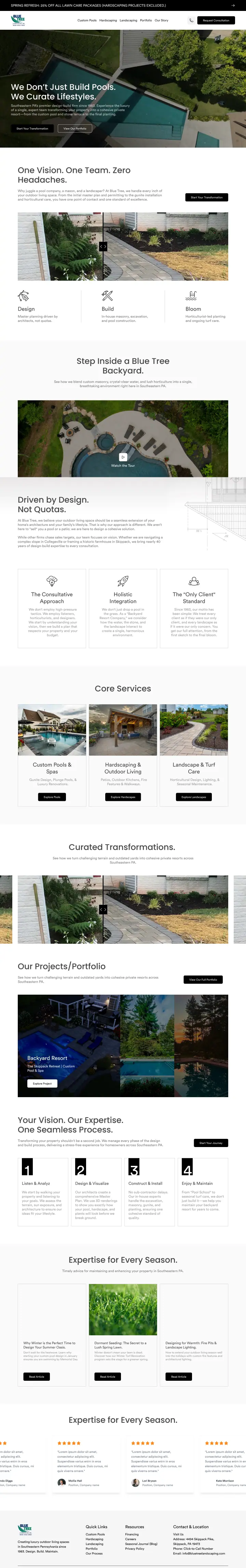 Blue Tree Landscaping full homepage design in Figma