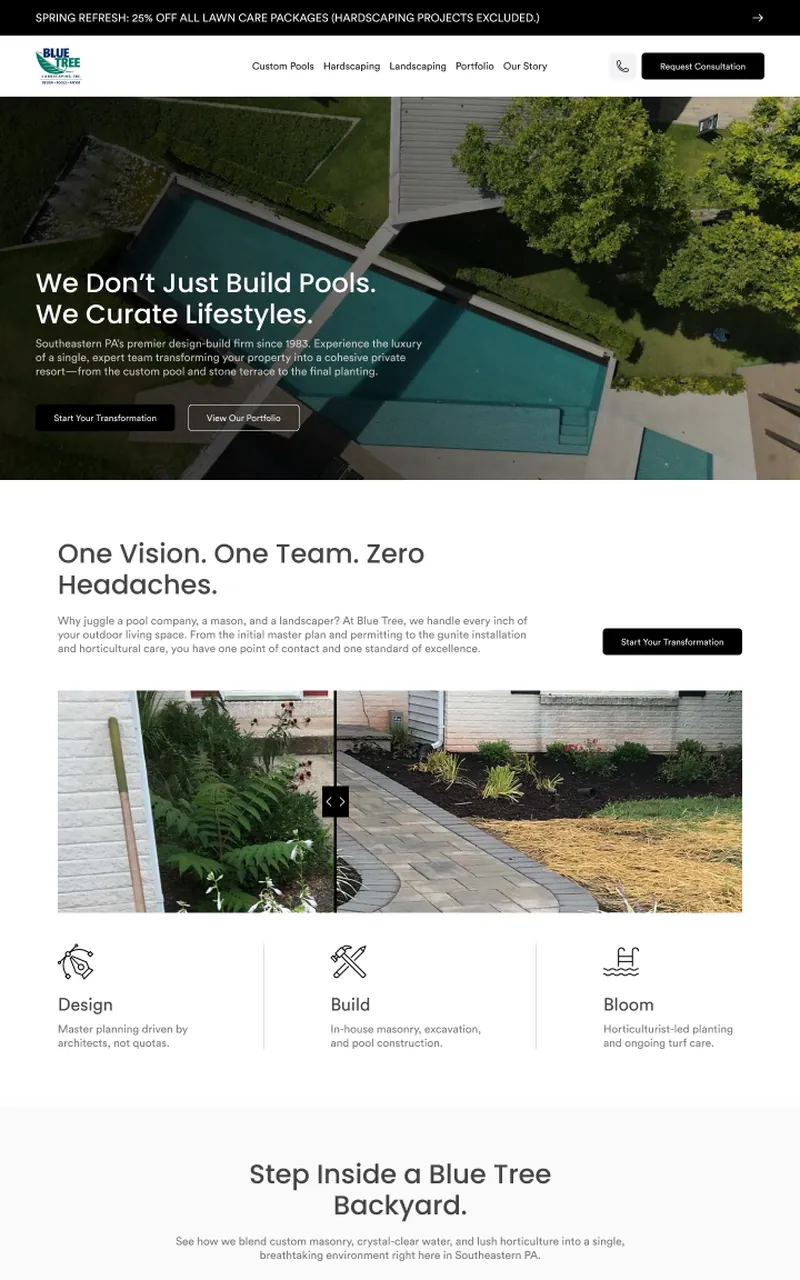 Blue Tree Landscaping website design in Figma