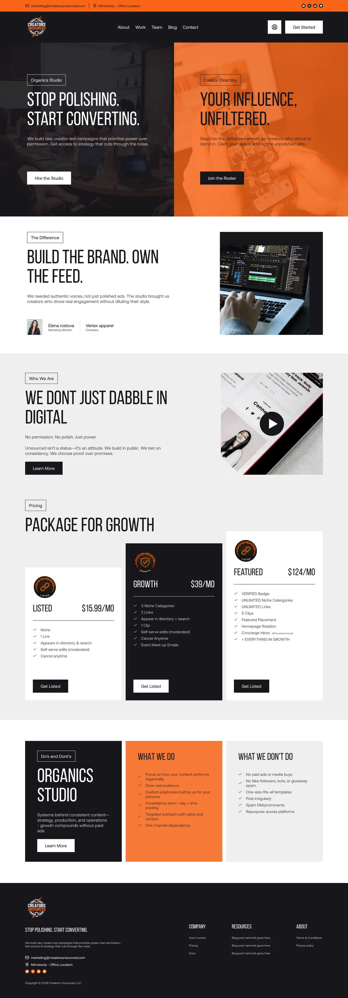 Creator Unsourced full homepage design in Figma
