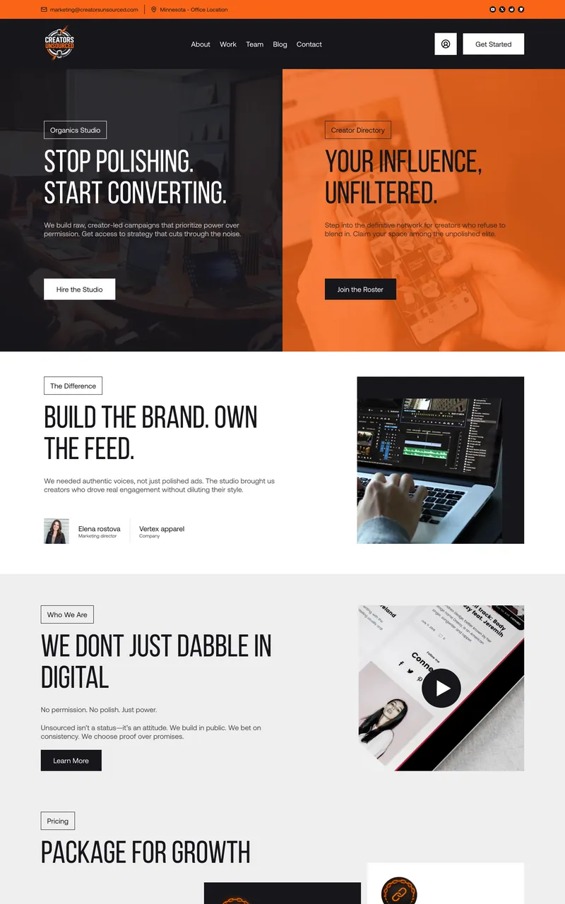 Creator Unsourced website design in Figma