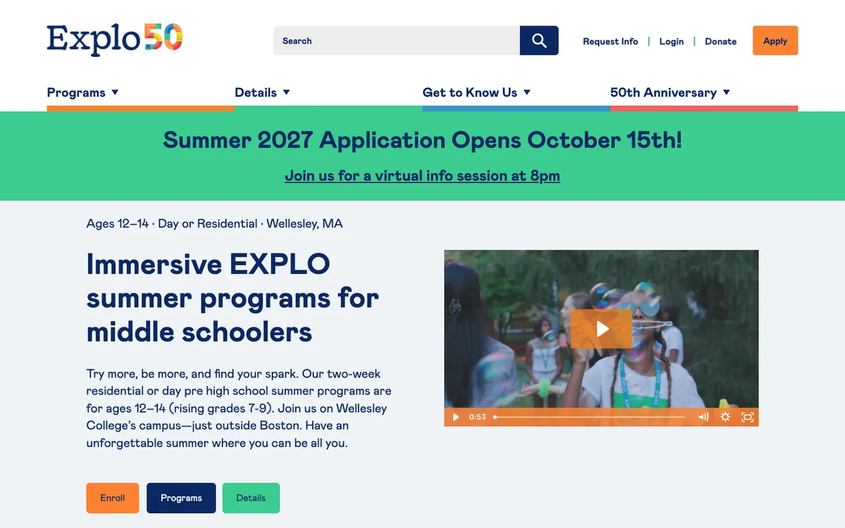 EXPLO website homepage
