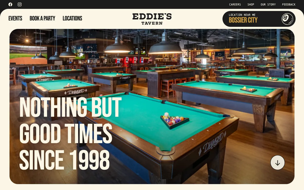 Eddie's Tavern website homepage