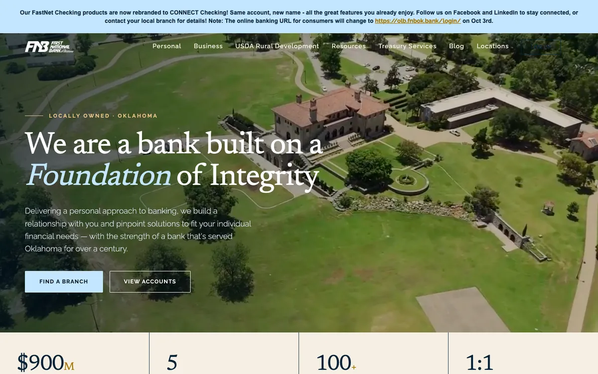 First National Bank of Oklahoma website homepage