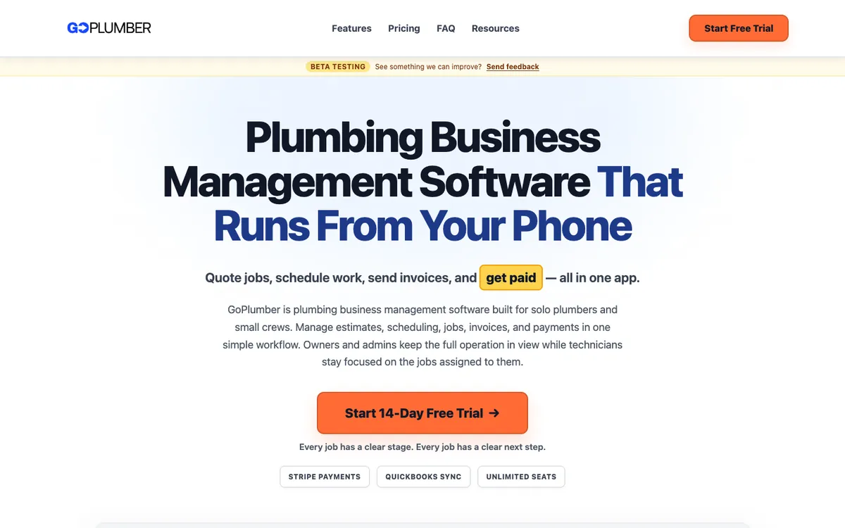 GoPlumber website homepage