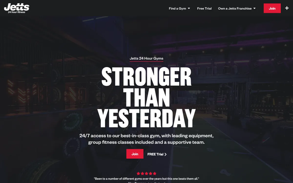 Jetts website homepage