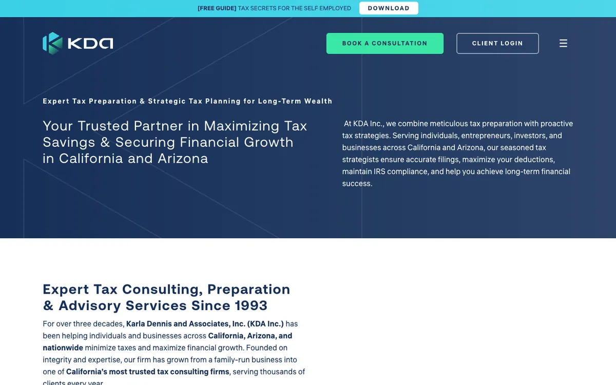 KDA website homepage