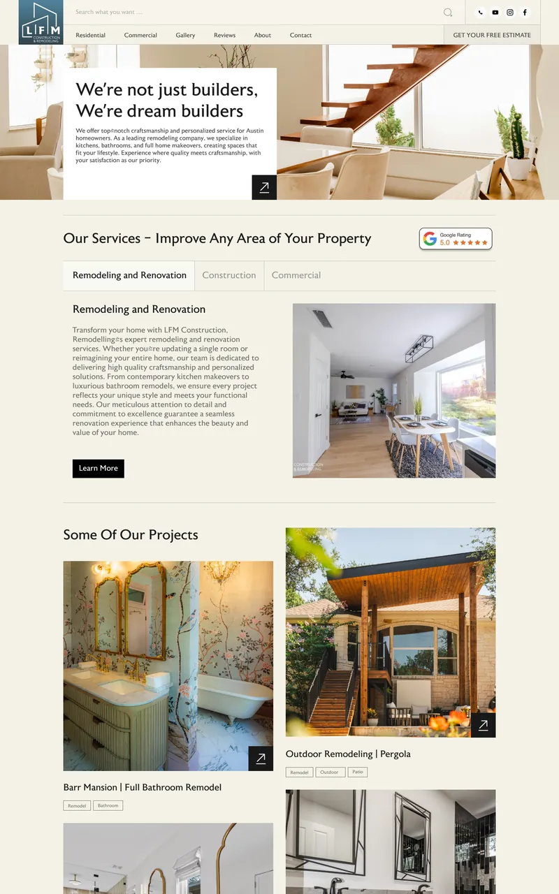 LFM Remodeling website design in Figma