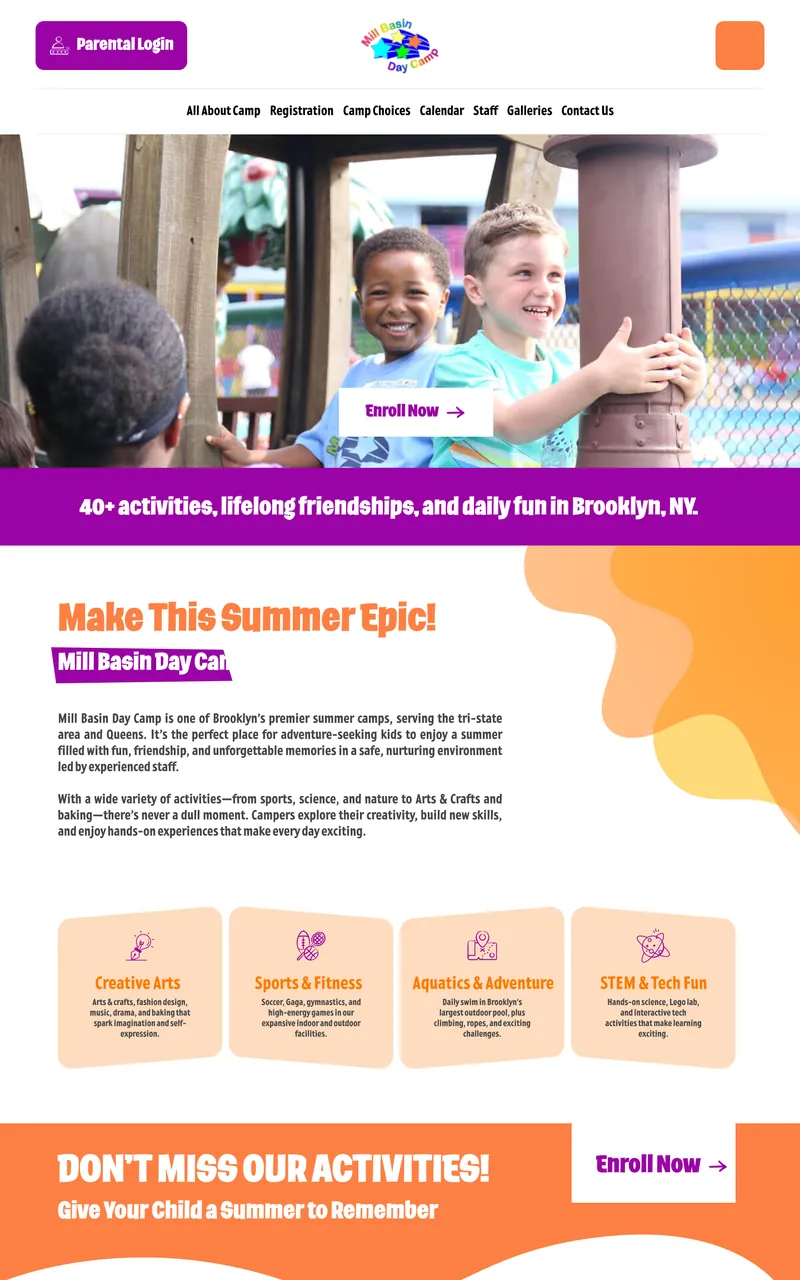 Mill Basin Day Camp website design in Figma