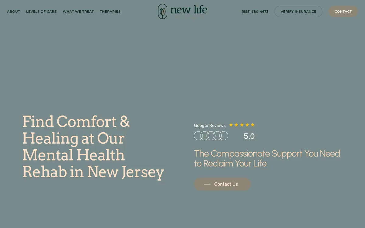 New Life Mental Health website homepage