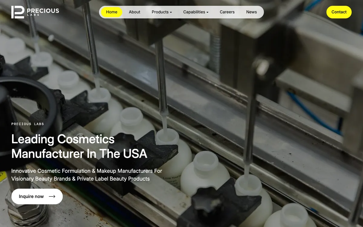 Precious Labs website homepage