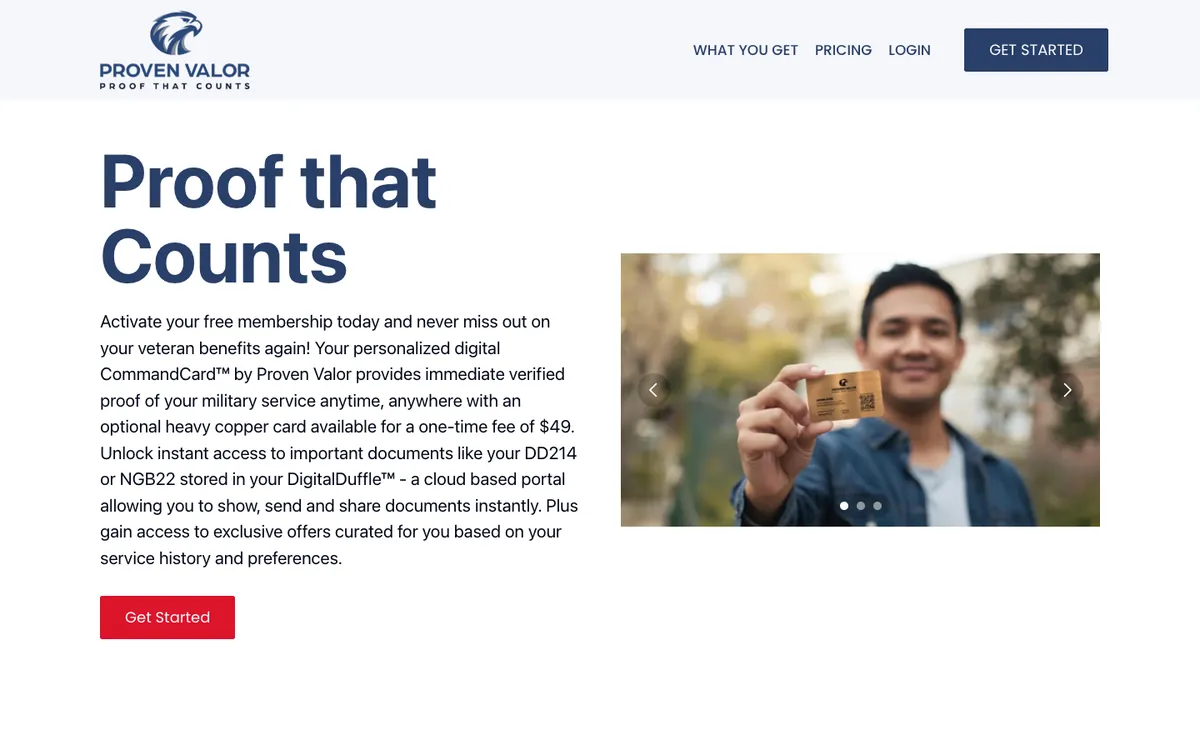 Proven Valor website homepage