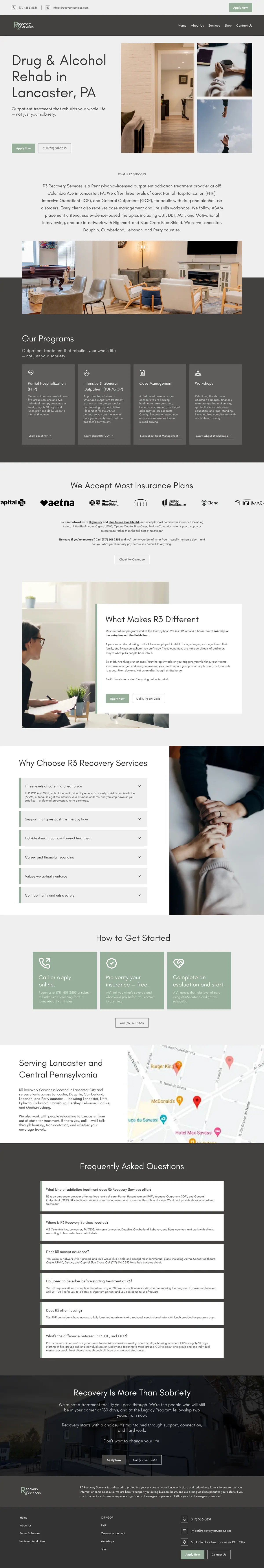 R3 Recovery Services full homepage design in Figma