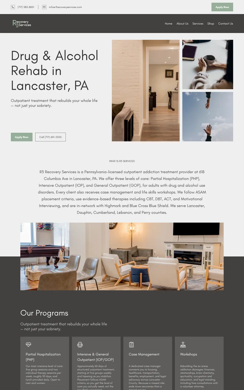 R3 Recovery Services website design in Figma