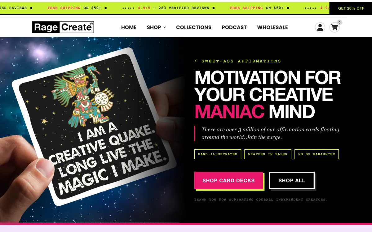 Rage Create website homepage
