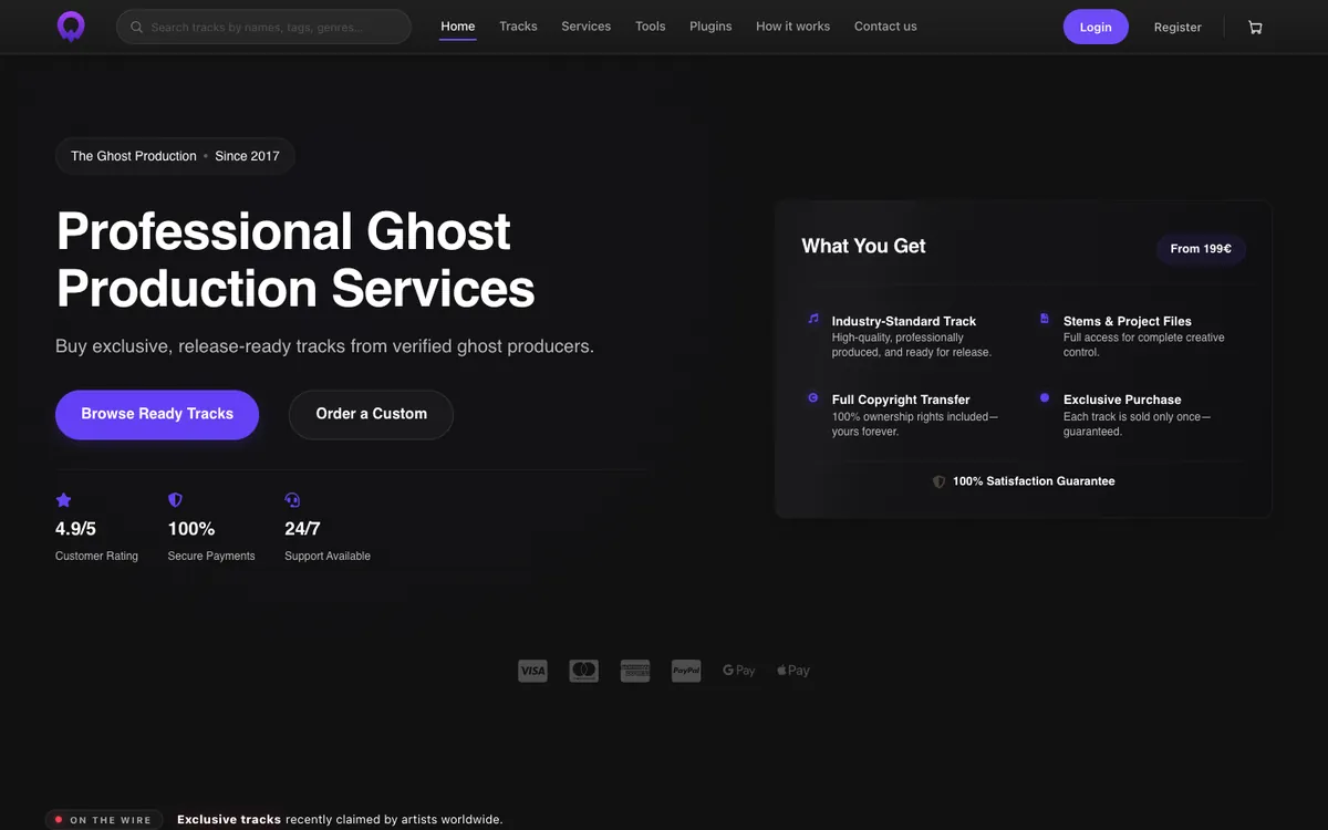 The Ghost Production website homepage
