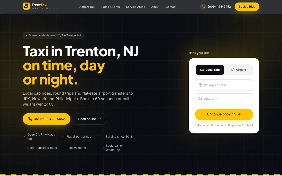 Trent Taxi website homepage