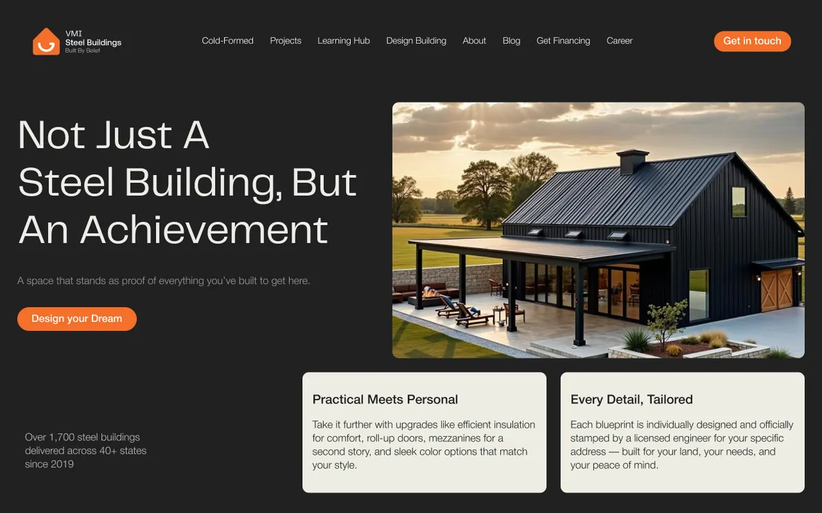 VMI Steel Buildings website design in Figma