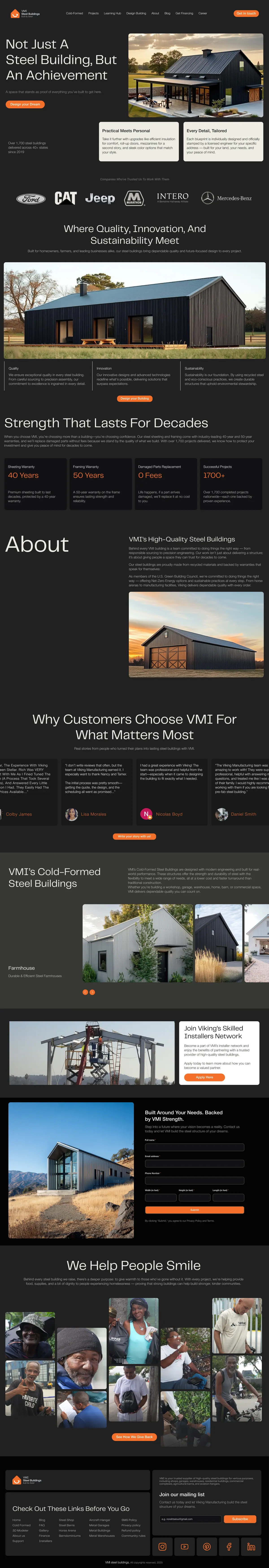 VMI Steel Buildings full homepage design in Figma