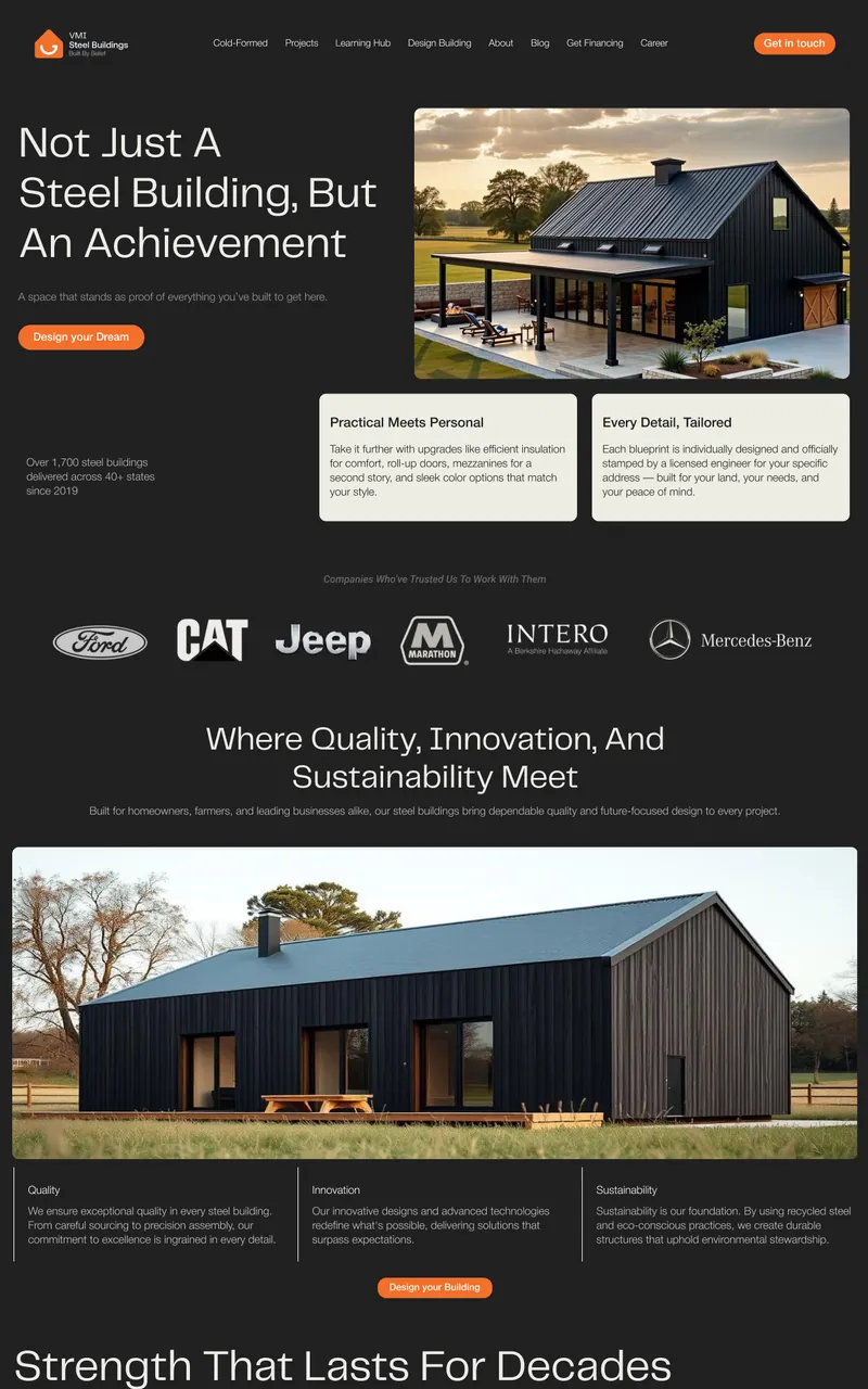 VMI Steel Buildings website design in Figma