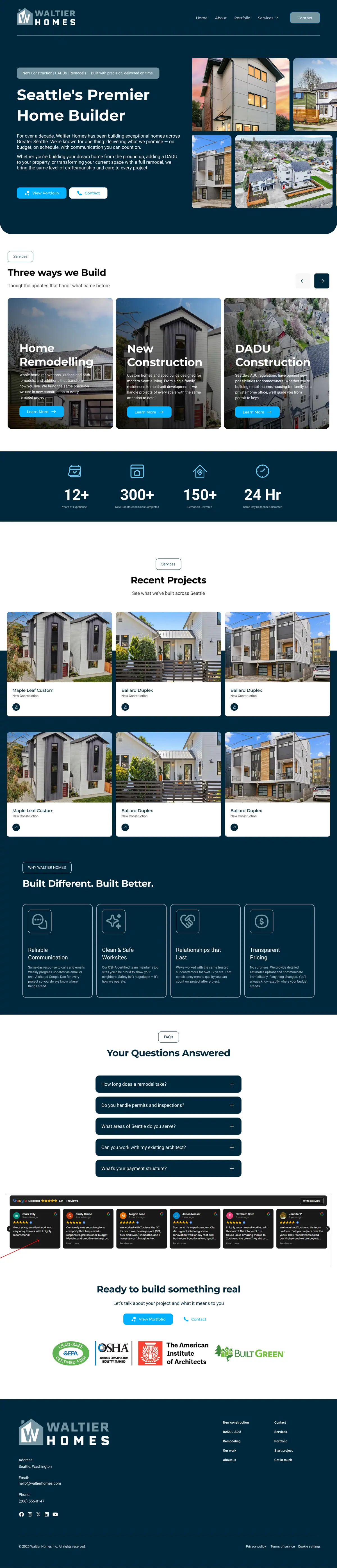 Waltier Homes full homepage design in Figma