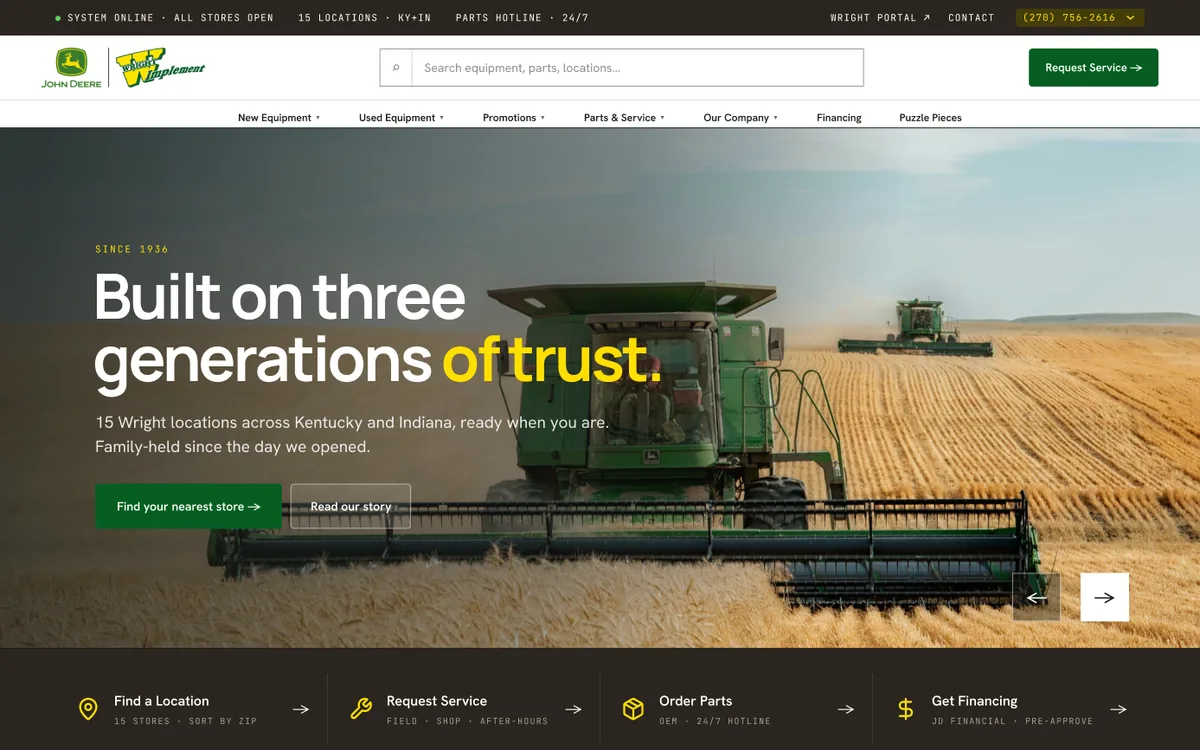 Wright Implement website design in Figma