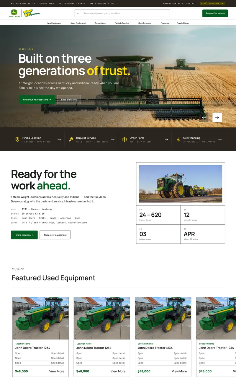 Wright Implement website design in Figma