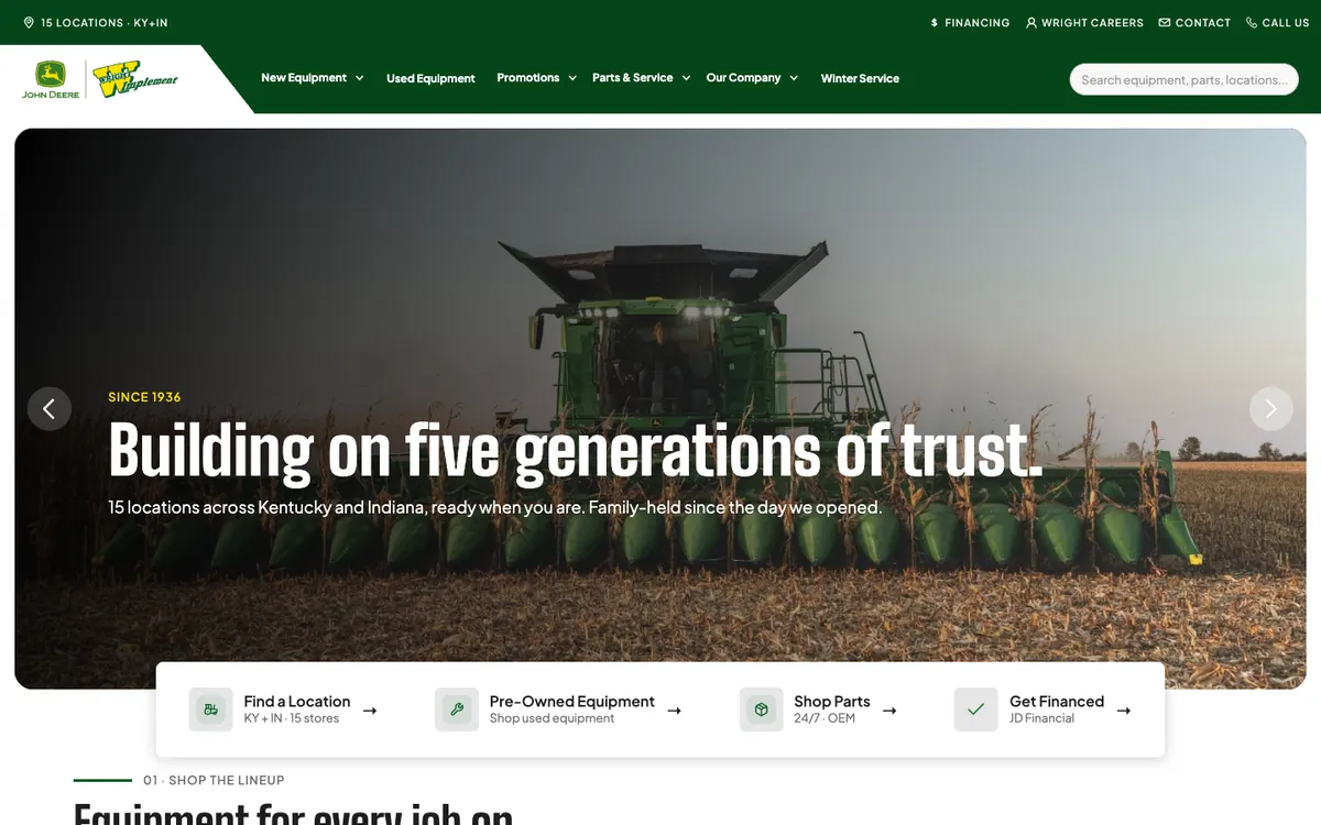 Wright Implement website homepage