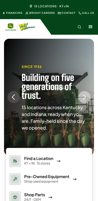 Wright Implement website on mobile